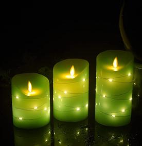 img 3 attached to Grass Green LED Flameless Candle Set with Embedded Starlight String – 3 LED Candles, 10-Key Remote Control, 24-Hour Timer Function, Dancing Flame, Real Wax, Battery Powered