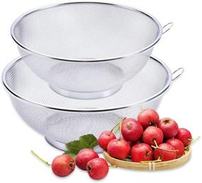 img 4 attached to Set of 2 Stainless Steel Mesh Colander Strainer Baskets - Fine Mesh Rice Washing Bowl, Sieve Sifter for Draining and Sifting (7.08in + 7.87in)