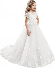 img 4 attached to Elegant Lace Applique Floor Length Flower Girl Dress for Wedding, Birthday, and Pageant Ball Gown - ABAO SISTER