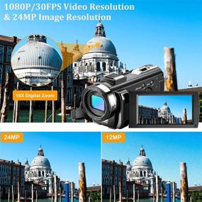 img 3 attached to 🎥 1080P Full HD 30FPS 24MP Video Camera Camcorder for YouTube Vlogging with 3.0 Inch 270° Rotation Screen, Microphone, Remote Control, and 2 Batteries