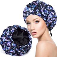 💦 luxurious, reusable waterproof shower cap for women with silk satin lining - extra large size, adjustable for long hair logo