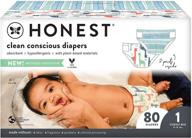 👶 the honest company club box clean conscious diapers - dots & dashes + multi-color giraffes, size 1, 80 count (packaging & print may vary) logo
