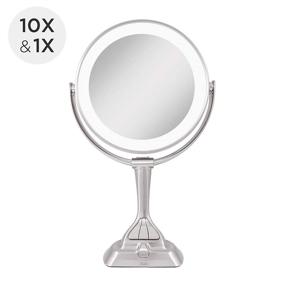 img 3 attached to LED Variable 3-Color Lighted Dual-Sided 10X/1X Magnification Vanity Makeup Mirror in Satin Nickel - Ideal for Bedroom, Bathroom, and Tabletop