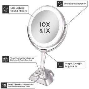 img 1 attached to LED Variable 3-Color Lighted Dual-Sided 10X/1X Magnification Vanity Makeup Mirror in Satin Nickel - Ideal for Bedroom, Bathroom, and Tabletop