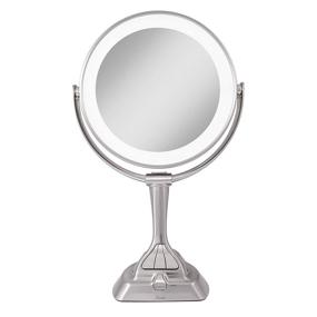 img 4 attached to LED Variable 3-Color Lighted Dual-Sided 10X/1X Magnification Vanity Makeup Mirror in Satin Nickel - Ideal for Bedroom, Bathroom, and Tabletop
