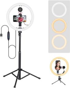 img 4 attached to 58-Inch Tripod & 12-Inch LED Ring Light Video Kit with Microphone for iPhone & Android Smartphones: Ideal for Live Streaming, Vlogging, Selfies - iPhone 7/8/X/XS MAX, 11 Pro, 12 & Samsung