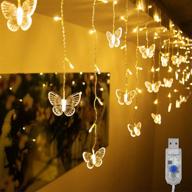 🎄 decorman curtain lights: 48 led usb powered 8 modes waterproof window curtain string lights with 10 butterflies twinkle lights - perfect christmas holiday party room decoration (warm white) логотип