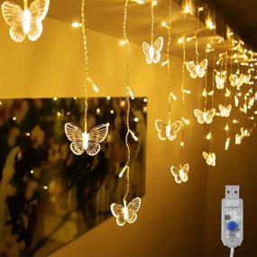 img 4 attached to 🎄 Decorman Curtain Lights: 48 LED USB Powered 8 Modes Waterproof Window Curtain String Lights with 10 Butterflies Twinkle Lights - Perfect Christmas Holiday Party Room Decoration (Warm White)