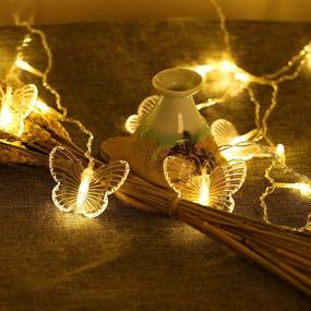 img 1 attached to 🎄 Decorman Curtain Lights: 48 LED USB Powered 8 Modes Waterproof Window Curtain String Lights with 10 Butterflies Twinkle Lights - Perfect Christmas Holiday Party Room Decoration (Warm White)