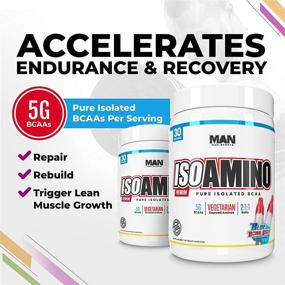 img 2 attached to 💪 Man Sports ISO Amino Pure Изолированный порошок BCAA - мощный дополнитель для построения сухой мышечной массы и жиросжигания - 100% натуральные ингредиенты, без наполнителей, без искусственных красителей - вкус Blue Bomb-Sicle - 30 порций