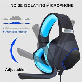 img 1 attached to YSSHUI-Black + Blue PC Gaming Headset for PS4 Xbox One, Onikuma 3.5mm Stereo USB LED Headphones with Omnidirectional Microphone, Volume Control for Computer Laptop Mac Playstation 4