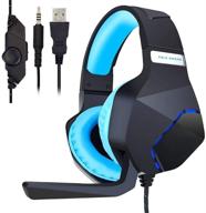 ysshui-black + blue pc gaming headset for ps4 xbox one, onikuma 3.5mm stereo usb led headphones with omnidirectional microphone, volume control for computer laptop mac playstation 4 logo