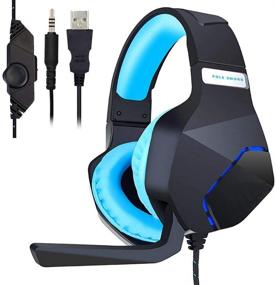 img 4 attached to YSSHUI-Black + Blue PC Gaming Headset for PS4 Xbox One, Onikuma 3.5mm Stereo USB LED Headphones with Omnidirectional Microphone, Volume Control for Computer Laptop Mac Playstation 4