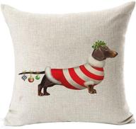 bnitoam animal adorable christmas dachshund hot diggedy-dog throw pillow cover - festive cotton linen sofa decor - 18 inch square cushion case logo