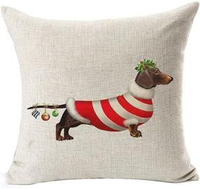 img 2 attached to Bnitoam Animal Adorable Christmas Dachshund Hot Diggedy-Dog Throw Pillow Cover - Festive Cotton Linen Sofa Decor - 18 Inch Square Cushion Case