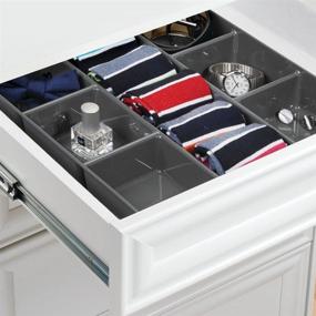 img 3 attached to mDesign Plastic Closet and Dresser Drawer Storage Organizer Tray - Divided Bin for Socks, Leggings, Tights, Watch, Scarves, Jewelry, Reading Glasses - 7 Compartments - Charcoal Gray: Organize Your Wardrobe in Style