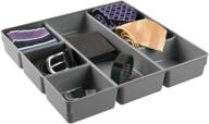 mdesign plastic closet and dresser drawer storage organizer tray - divided bin for socks, leggings, tights, watch, scarves, jewelry, reading glasses - 7 compartments - charcoal gray: organize your wardrobe in style logo