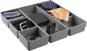 img 4 attached to mDesign Plastic Closet and Dresser Drawer Storage Organizer Tray - Divided Bin for Socks, Leggings, Tights, Watch, Scarves, Jewelry, Reading Glasses - 7 Compartments - Charcoal Gray: Organize Your Wardrobe in Style