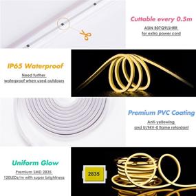 img 2 attached to 🌟 Shine Decor 50FT/15M LED Neon Rope Lights - Dimmable Warm White 3000K, 120LEDs/M, ETL-Listed Outdoor IP65 Waterproof, Flexible Light Strip for Lighting Decoration