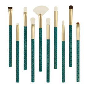 img 4 attached to 👁️ TEXAMO Eye Makeup Brush Set: 10 Pcs Eyeshadow Brushes with Gold Leather Case & Green Handles