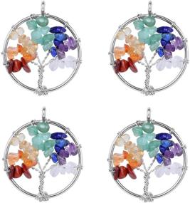 img 4 attached to 🌳 Wholesale Natural Quartz Tree of Life Pendant – 4 PCS 7 Chakra Healing Charms for Jewelry Making (Silver)