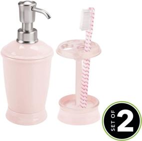 img 3 attached to 🛁 mDesign Plastic Bathroom Vanity Counter Set - Refillable Soap Dispenser, Divided Toothbrush Stand - 2 Pieces - Light Pink