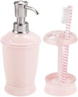 🛁 mdesign plastic bathroom vanity counter set - refillable soap dispenser, divided toothbrush stand - 2 pieces - light pink logo