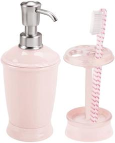 img 4 attached to 🛁 mDesign Plastic Bathroom Vanity Counter Set - Refillable Soap Dispenser, Divided Toothbrush Stand - 2 Pieces - Light Pink