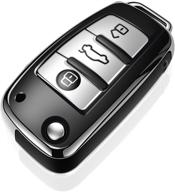 🔑 audi key fob cover case 360 degree full protection - premium soft tpu key shell cover compatible with audi a1 a3 q3 q7 r8 a6l tt (flip key, 3 buttons) - silver логотип