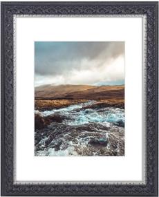 img 4 attached to 🖼️ Golden State Art Premium 11x14 Photo Frame: Elegant Black Silver Burgundy Design, Featuring Ornate Molding, White Mat for 8x10 Pictures, Real Glass Included