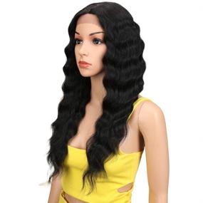 img 2 attached to 👩 Джоэдир 24-дюймовые длинные волнистые парики Lace Front для черных женщин - парик из термостойкого синтетического волоса плотностью 130% (натурально-черный)