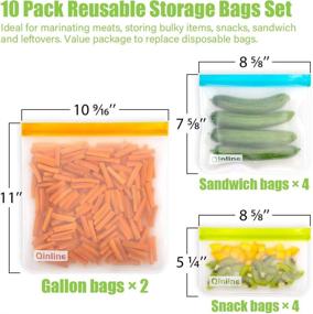 img 3 attached to 🌯 10-pack Reusable Food Storage Bags - BPA Free, Leakproof Flat Freezer Bags for Meat, Fruit, Veggies - Includes 2 Gallon Bags, 4 Sandwich Bags, and 4 Snack Bags - Resealable Lunch Bag Option