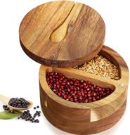 🍽️ acacia wood salt and pepper container cellar with spoon: the ultimate swivel lid condiment storage keeper logo