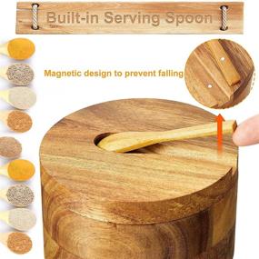 img 1 attached to 🍽️ Acacia Wood Salt and Pepper Container Cellar with Spoon: The Ultimate Swivel Lid Condiment Storage Keeper