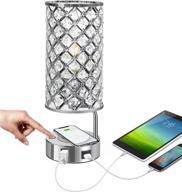 💡 wireless charging crystal table lamp with touch control, usb charging ports, and bulb included - modern bedroom and living room nightstand lamps (silver) логотип