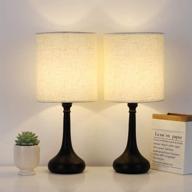 🛋️ set of 2 bedside table lamps with black metal base and ivory white fabric lamp shade - perfect for bedroom and living room décor (bulb not included) логотип