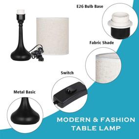 img 1 attached to 🛋️ Set of 2 Bedside Table Lamps with Black Metal Base and Ivory White Fabric Lamp Shade - Perfect for Bedroom and Living Room Décor (Bulb Not Included)