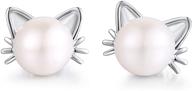 🐱 adorable han han animal series pearl earrings: sterling silver stud earrings with freshwater cultured pearls for women and girls – 7.5-8mm cat/birds/deer/bunny earrings logo