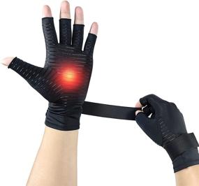 img 4 attached to 🧤 Copper Compression Arthritis Gloves with Strap & Wrist Brace for Carpal Tunnel Relief – Fingerless Compression Gloves for Men and Women