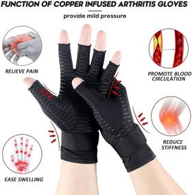 img 1 attached to 🧤 Copper Compression Arthritis Gloves with Strap & Wrist Brace for Carpal Tunnel Relief – Fingerless Compression Gloves for Men and Women