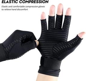 img 2 attached to 🧤 Copper Compression Arthritis Gloves with Strap & Wrist Brace for Carpal Tunnel Relief – Fingerless Compression Gloves for Men and Women