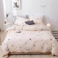 cinnamoroll printed bedding duvet cover set: queen size, soft cotton, aesthetic pink reversible design – complete with 2 pillow shams! full/queen size logo