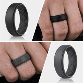 img 1 attached to Egnaro Silicone Rings for Men, Breathable Rubber Wedding Bands for Crossfit Workout - 8mm Width, 2.5mm Thickness