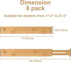 img 3 attached to 🗄️ Qozary 8 Pack Bamboo Drawer Dividers - Adjustable Spring Loaded Drawer Organizers, Expandable 17-22" - Ideal for Kitchen, Dresser, Baby Drawer, Bedroom, Bathroom, and Office