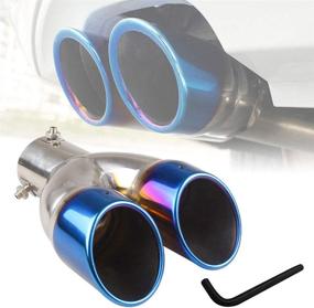 img 4 attached to 🚘 RYANSTAR Dual Exhaust Tip: High-quality 2.5" Stainless Steel Muffler Tail with Universal Double Outlets for 1.5L-2.0L Car - Blue Finish