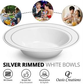 img 1 attached to Silver Rimmed White Bowls - 12oz - 50 Count - Hard Plastic - Disposable/Reusable - Dessert, Salad, Cereal, Pasta - Ideal for All Events