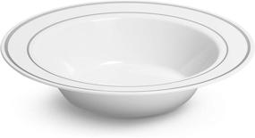 img 4 attached to Silver Rimmed White Bowls - 12oz - 50 Count - Hard Plastic - Disposable/Reusable - Dessert, Salad, Cereal, Pasta - Ideal for All Events