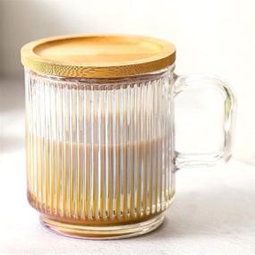 img 4 attached to ☕ Lysenn Iridescent Glass Coffee Mug with Lid - Premium Vertical Striped Glass Tea Cup - for ,Latte,Tea,Chocolate,Juice,Water, - Lead-Free - Bamboo Lid - 12.5 Oz