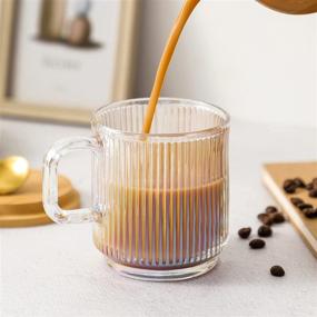 img 3 attached to ☕ Lysenn Iridescent Glass Coffee Mug with Lid - Premium Vertical Striped Glass Tea Cup - for ,Latte,Tea,Chocolate,Juice,Water, - Lead-Free - Bamboo Lid - 12.5 Oz