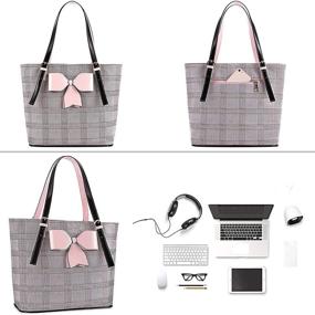 img 3 attached to 👜 Stylish MOSISO Laptop Bag for Women: Compatible with MacBook Pro 16 inch & 15-15.6 inch Notebooks, PU Leather Briefcase with Large Capacity, Bowknot Grid Design MO-GID001GYPK